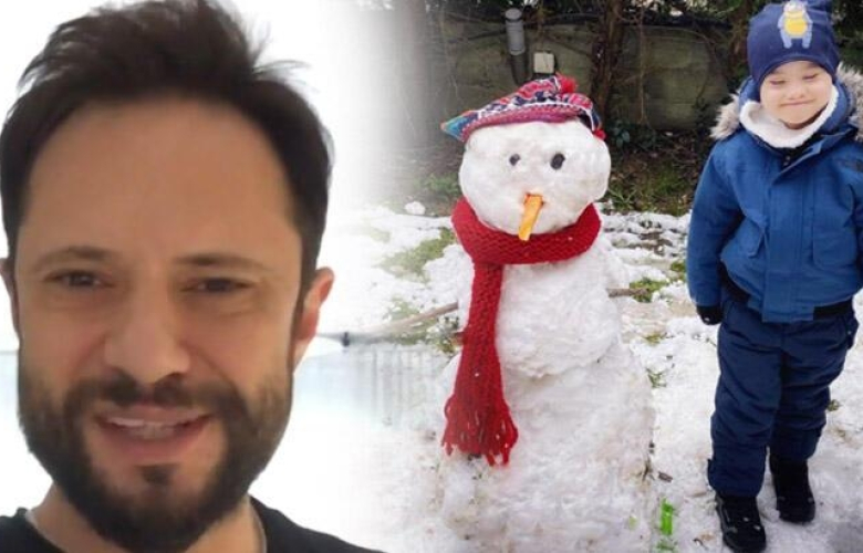 Özgün ve oğlu kardan adam yaptı